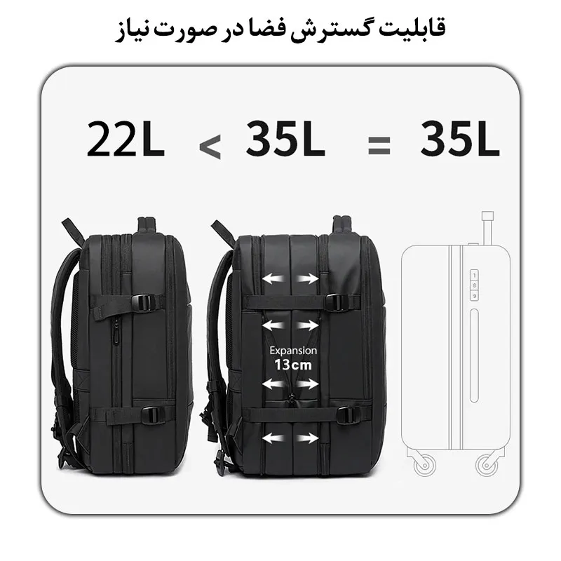کوله پشتی لپ تاپ 15-6 اینچی بنج  BG-1908 با قابلیت افزایش حجم