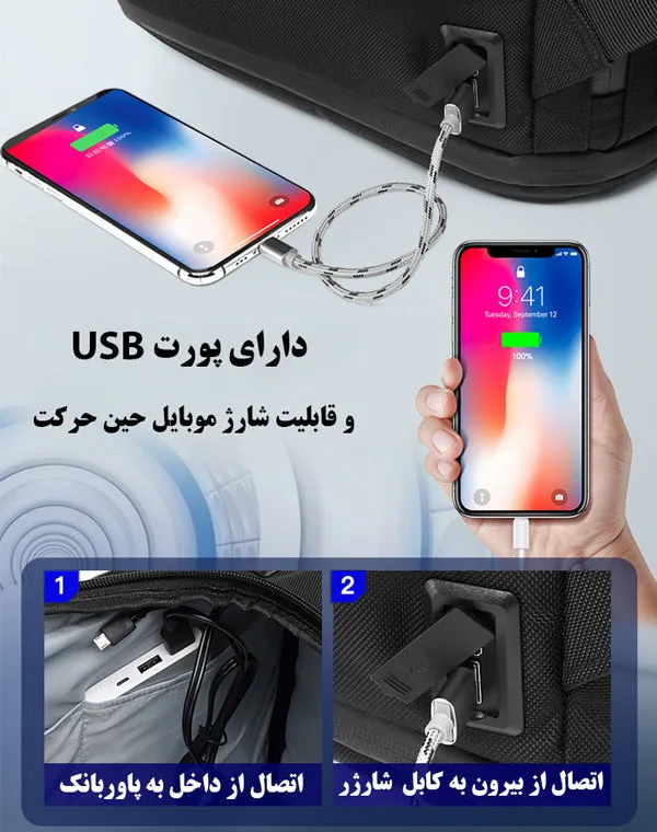 ساک ورزشی و سفری دارای پورت USB برند اوزوکو 9326